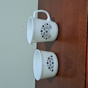 Pyrex Milk Glass Creamer and Sugar Honeydew Summer Impressions